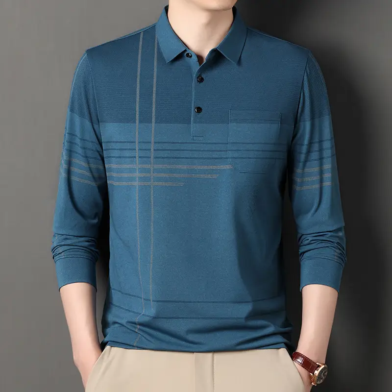 Men's Olive Green Polo Shirt with Stripes - Image 2