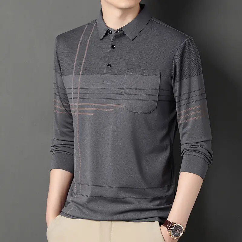 Men's Olive Green Polo Shirt with Stripes - Image 3