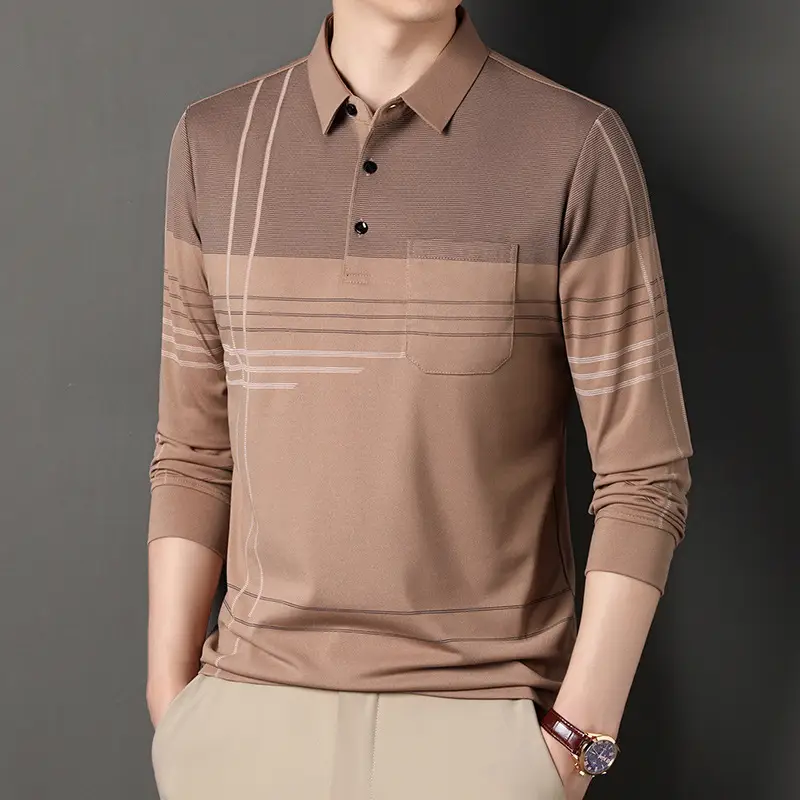 Men's Olive Green Polo Shirt with Stripes - Image 4