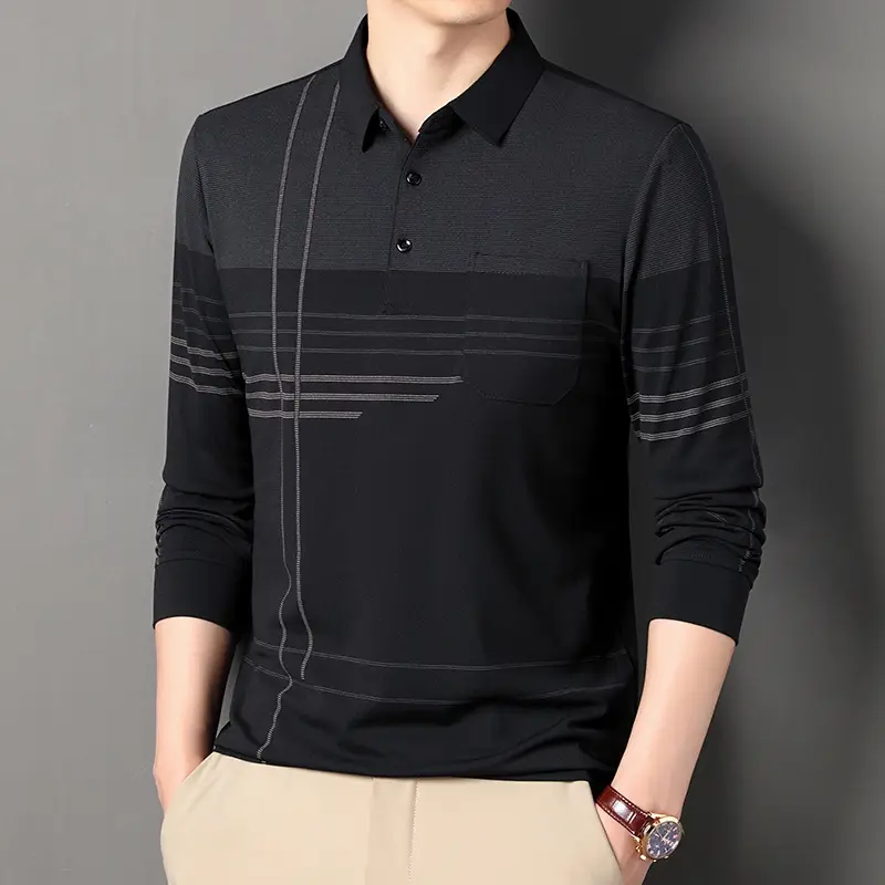 Men's Olive Green Polo Shirt with Stripes - Image 5