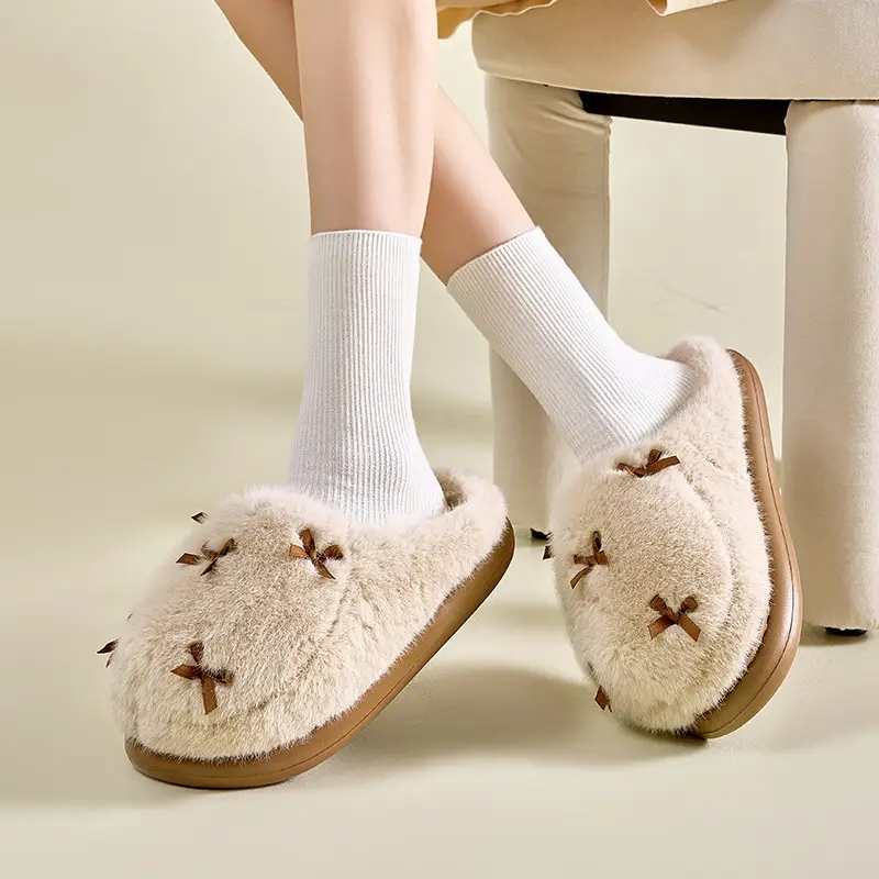 Stuffed Cotton Slippers for Women in Winter, Indoor Non-Slip Thick-Soled Fur Slippers, Autumn and Winter Home Cotton Slippers, Warm Home Slippers - Image 9