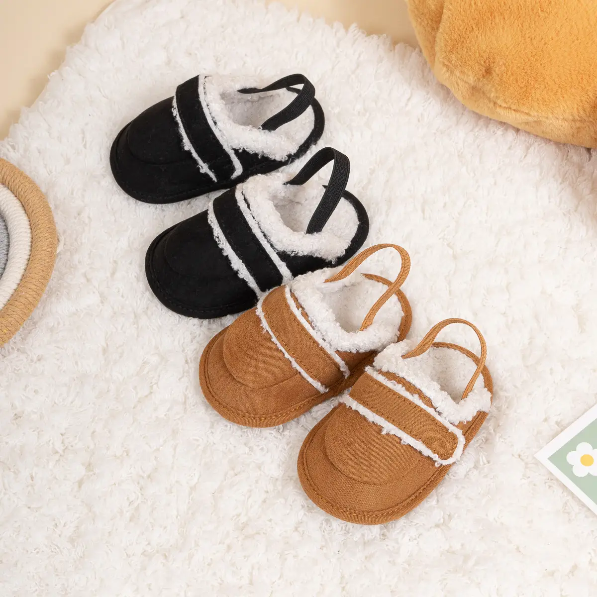 Warm Brown Fleece Baby Slippers for Toddlers