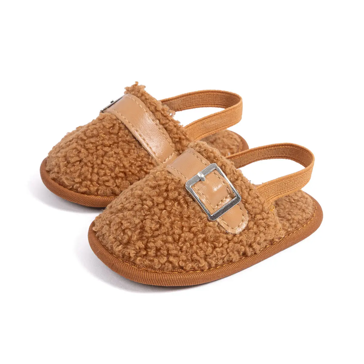 Warm Brown Fleece Baby Slippers for Toddlers