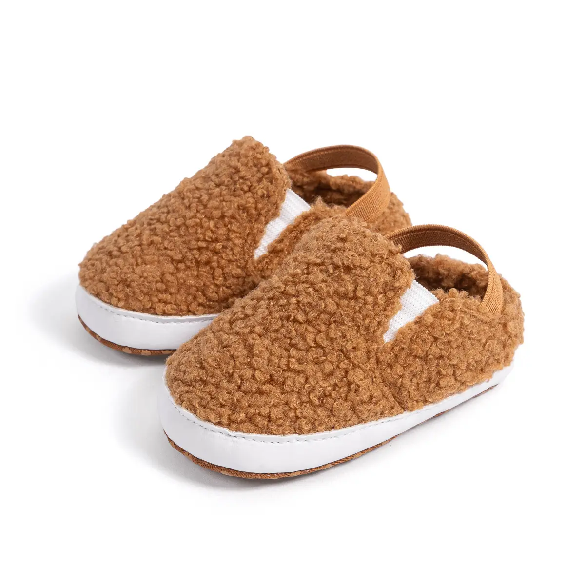 Warm Brown Fleece Baby Slippers for Toddlers
