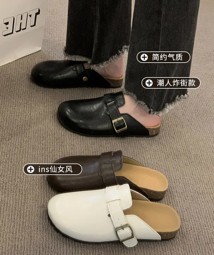 Thick-Soled Birkenstock Shoes for Women Wholesale New French-Style Retro Clogs Flat Lazy Casual Mules — feature 1