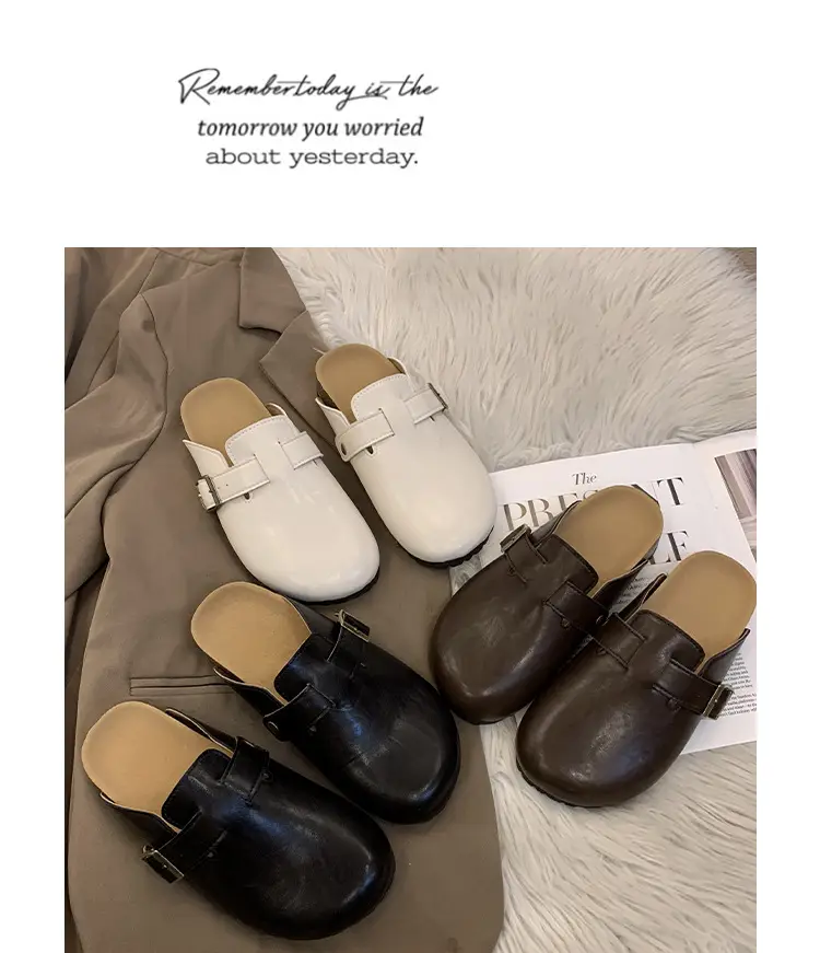 Thick-Soled Birkenstock Shoes for Women Wholesale New French-Style Retro Clogs Flat Lazy Casual Mules — feature 18