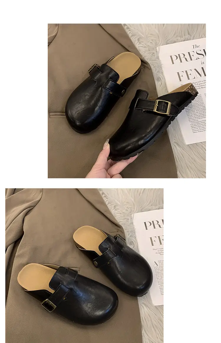 Thick-Soled Birkenstock Shoes for Women Wholesale New French-Style Retro Clogs Flat Lazy Casual Mules — feature 19