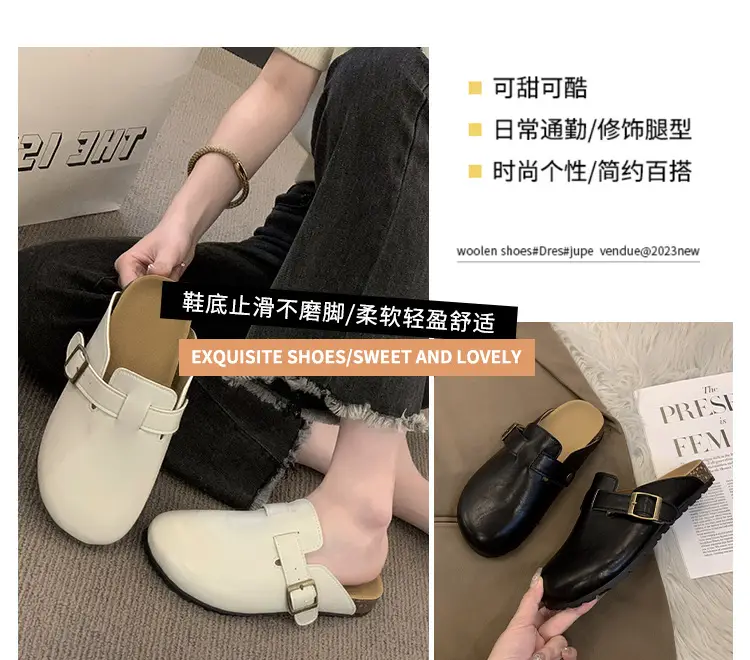 Thick-Soled Birkenstock Shoes for Women Wholesale New French-Style Retro Clogs Flat Lazy Casual Mules — feature 2