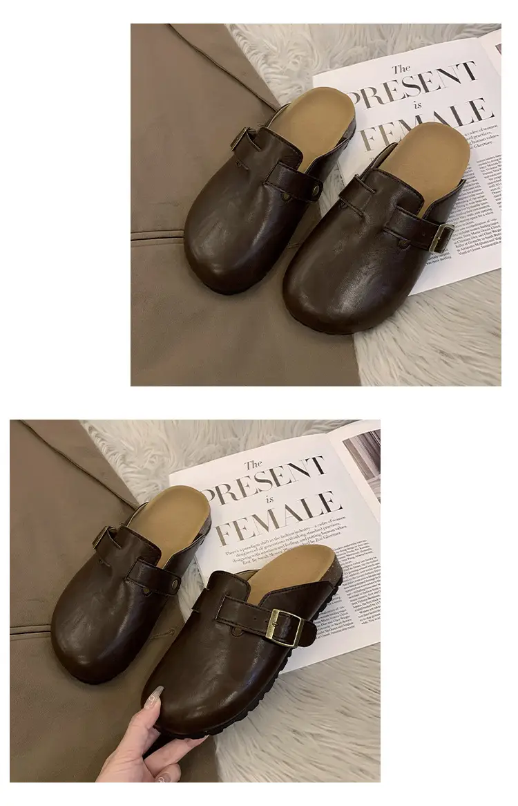 Thick-Soled Birkenstock Shoes for Women Wholesale New French-Style Retro Clogs Flat Lazy Casual Mules — feature 20