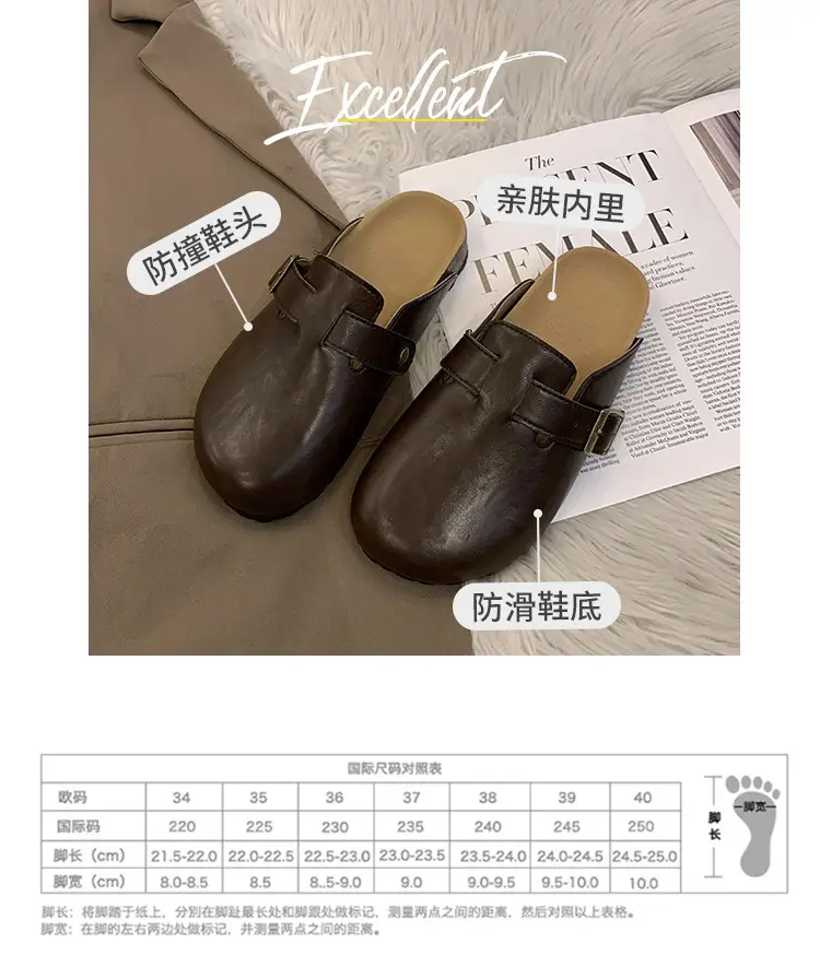 Thick-Soled Birkenstock Shoes for Women Wholesale New French-Style Retro Clogs Flat Lazy Casual Mules — feature 4