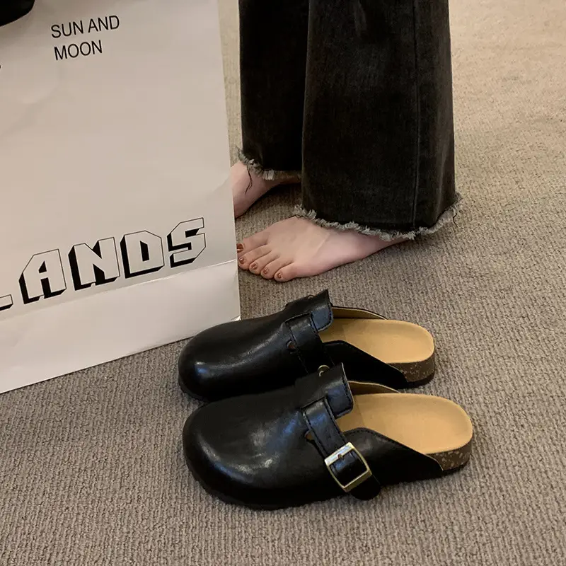 Thick-Soled Birkenstock Shoes for Women Wholesale New French-Style Retro Clogs Flat Lazy Casual Mules - Image 3