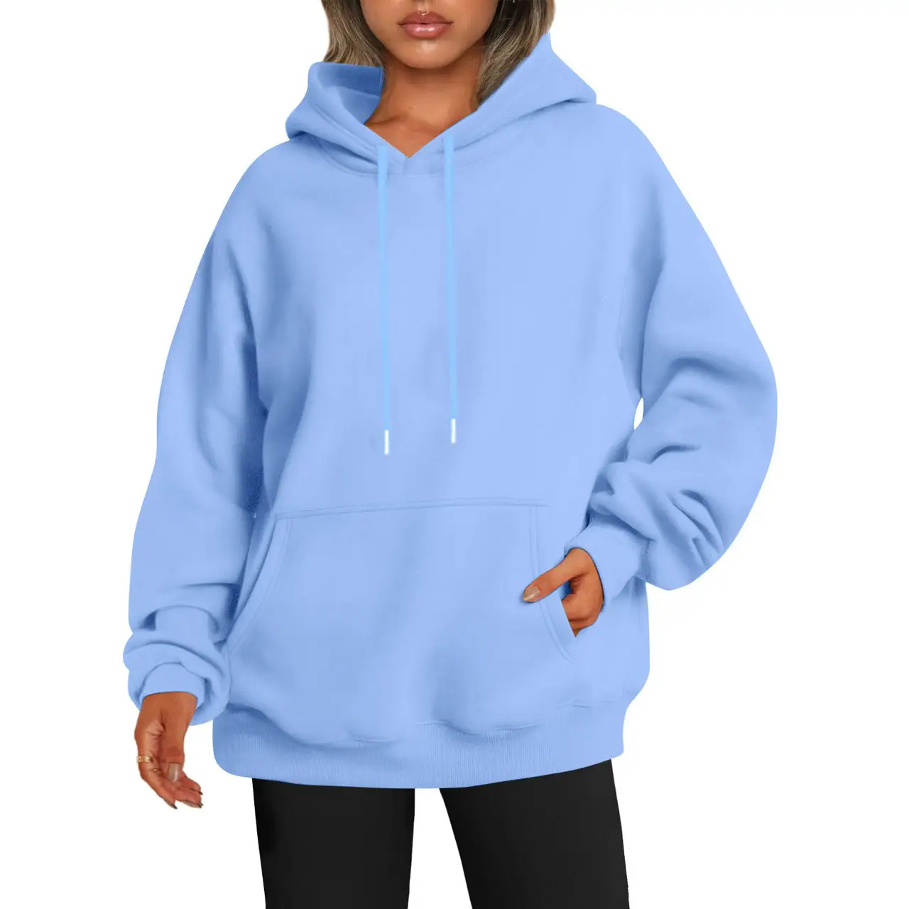 Light Blue Hoodie Sweatshirt Large Men Women Velvet Solid Color - Image 21