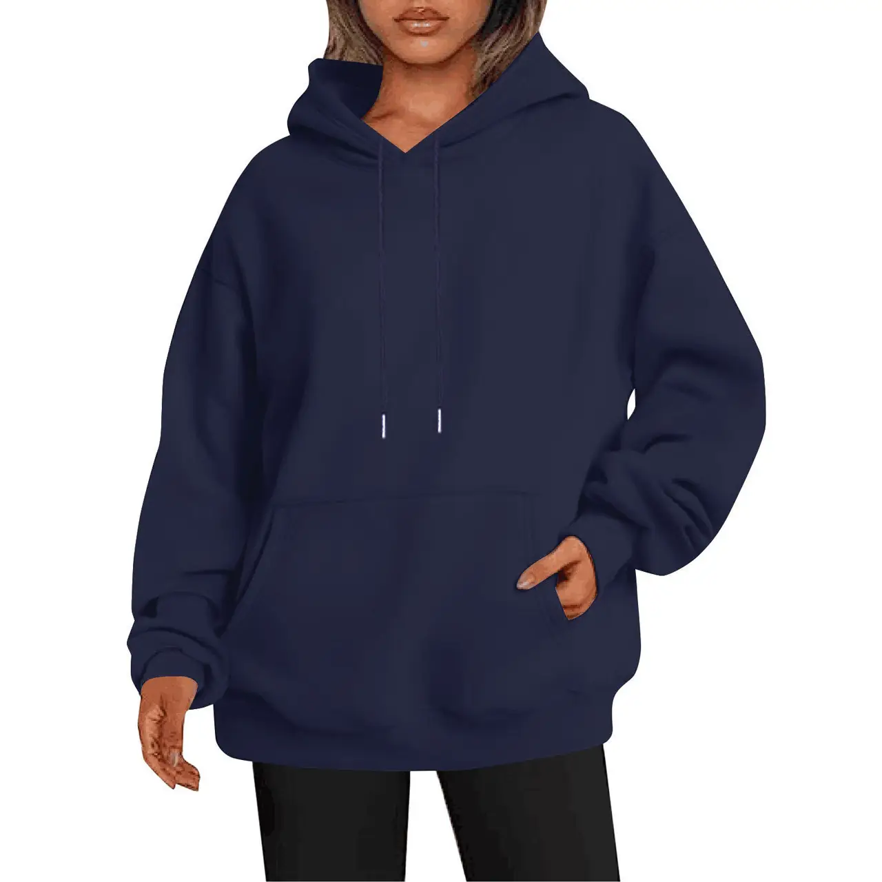 Light Blue Hoodie Sweatshirt Large Men Women Velvet Solid Color - Image 13