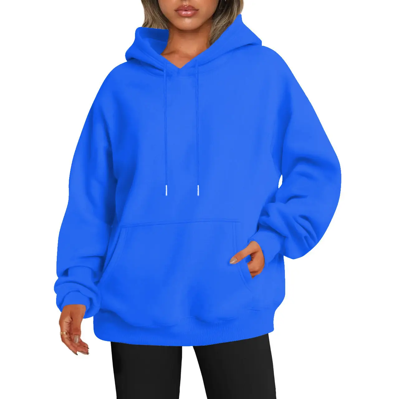 Light Blue Hoodie Sweatshirt Large Men Women Velvet Solid Color - Image 15