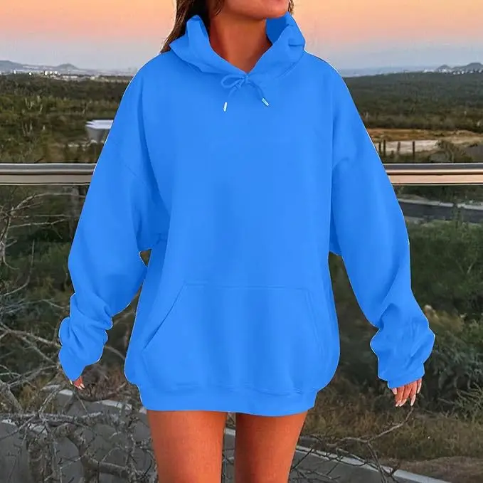 Light Blue Hoodie Sweatshirt Large Men Women Velvet Solid Color - Image 18