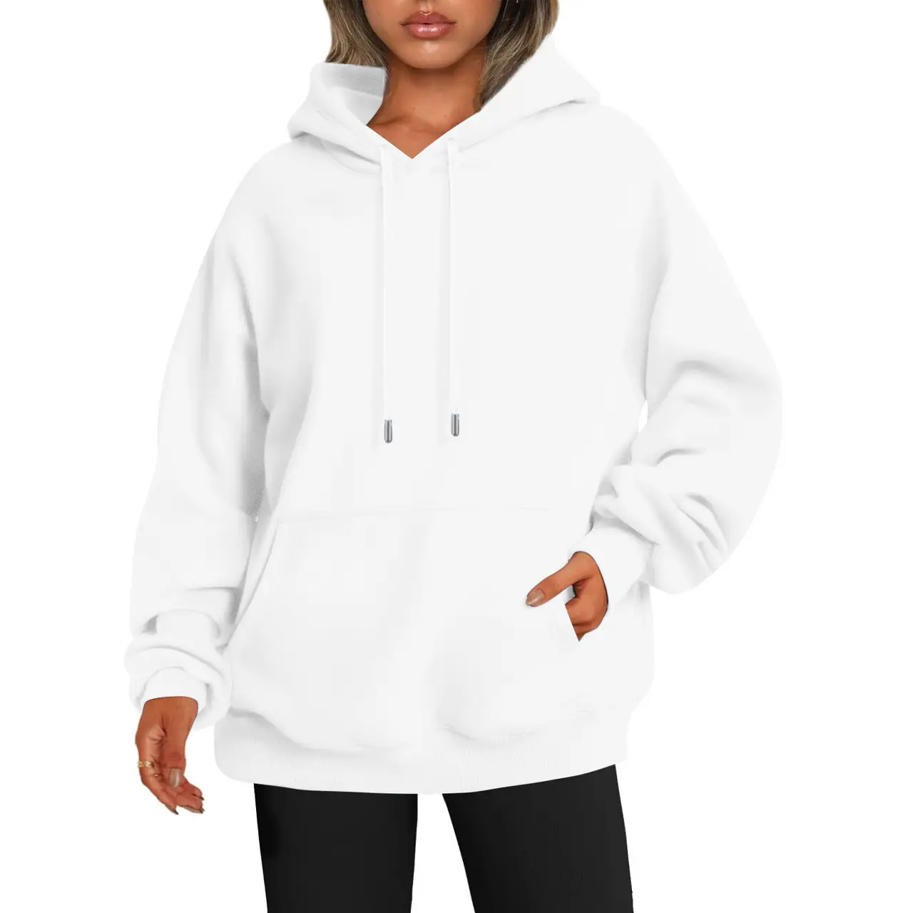 Light Blue Hoodie Sweatshirt Large Men Women Velvet Solid Color - Image 2