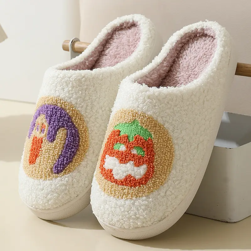 Cross-border New Autumn and Winter Cotton Slippers Home Comfortable Cartoon Embroidery for Men and Women Couple's Thick-soled Warm Indoor Slippers