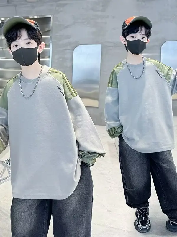 Children's Long Sleeve T-Shirt Grey Green 2024 - Image 2
