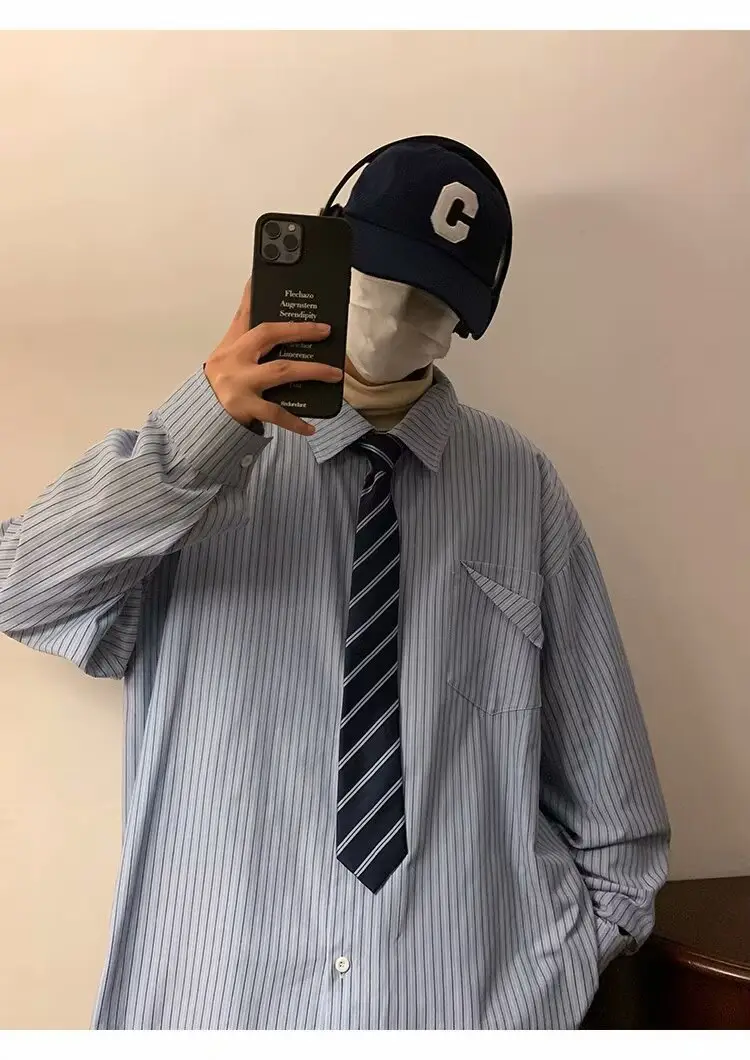 Men's Khaki Striped Japanese Style Shirt with Retro Jacket — feature 13