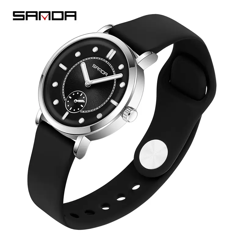 Sanda Women's Black Silicone Strap Quartz Watch - Image 5