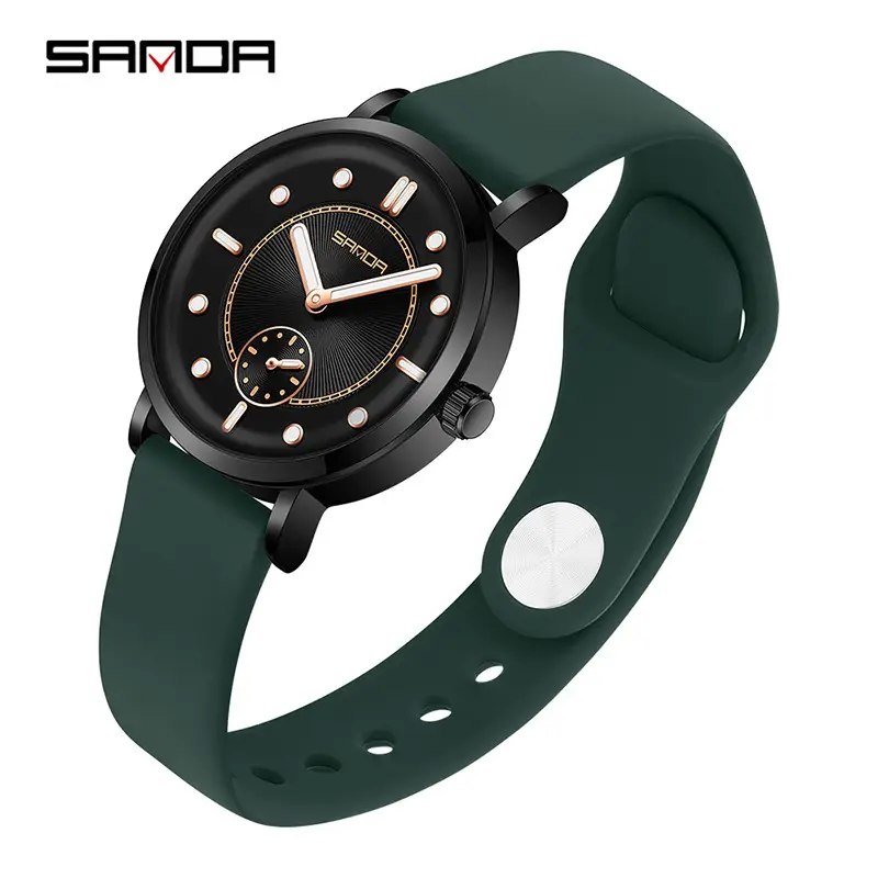 Sanda Women's Black Silicone Strap Quartz Watch - Image 7