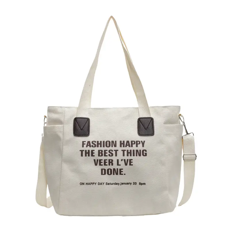 Canvas Multi-Pocket Tote Bag Women Men Black - Image 8