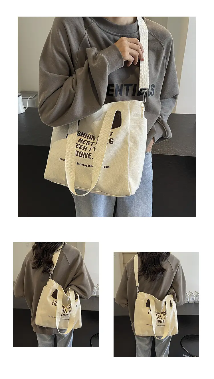 Canvas Multi-Pocket Tote Bag Women Men Black — feature 12