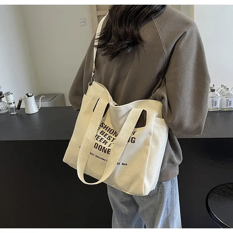 Canvas Multi-Pocket Tote Bag Women Men Black — feature 18