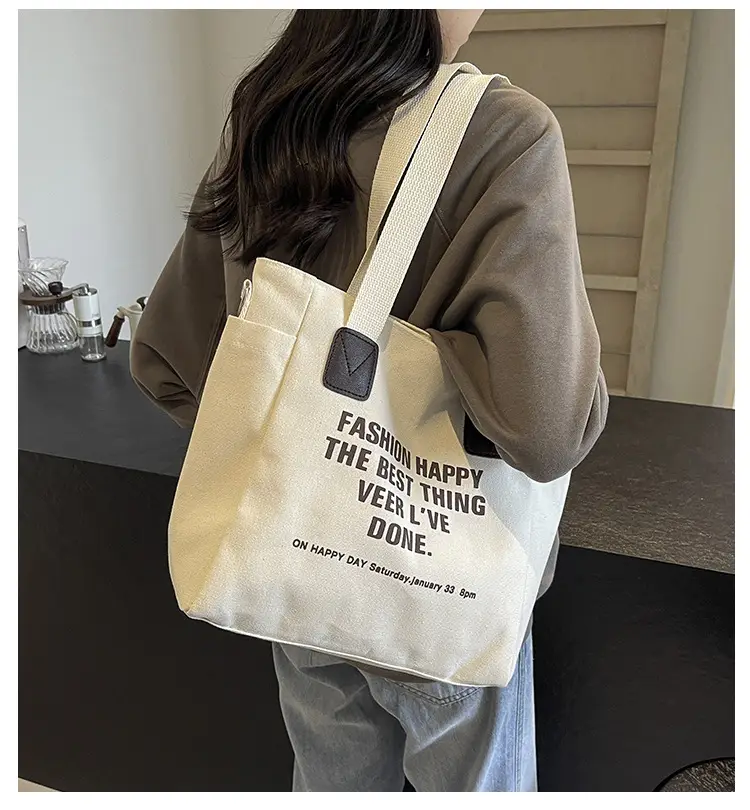 Canvas Multi-Pocket Tote Bag Women Men Black — feature 2