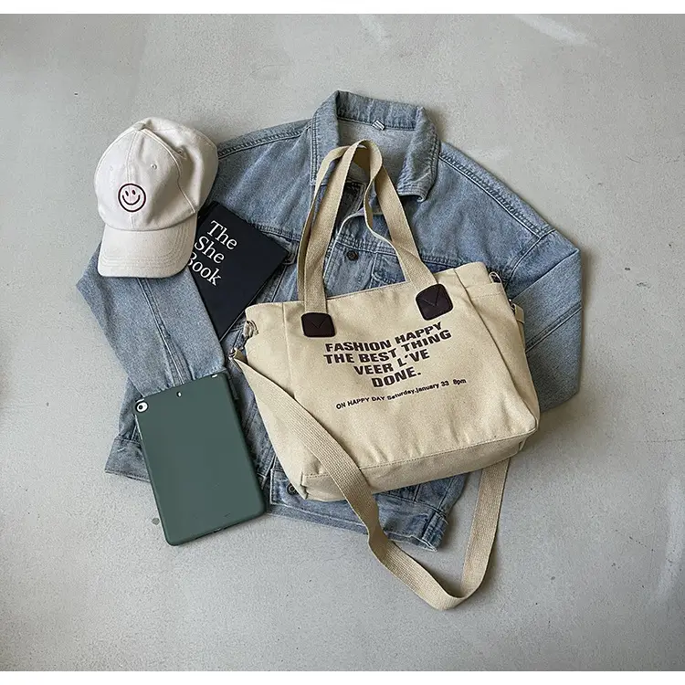 Canvas Multi-Pocket Tote Bag Women Men Black — feature 21