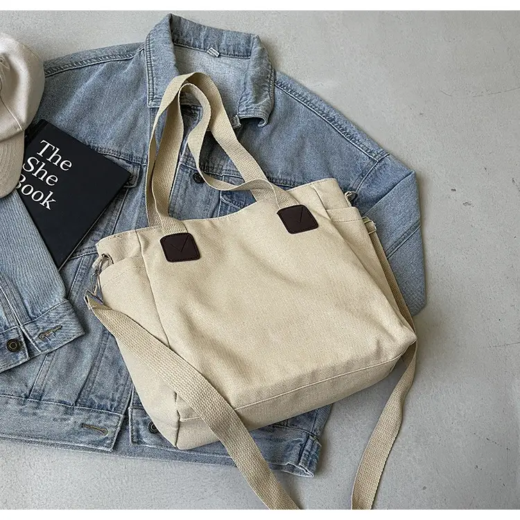 Canvas Multi-Pocket Tote Bag Women Men Black — feature 22