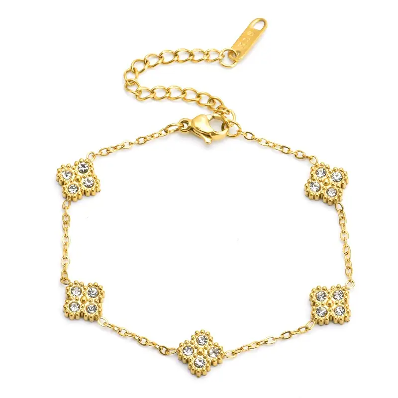 Gold Four-Leaf Clover Bracelet with Diamonds - Image 21