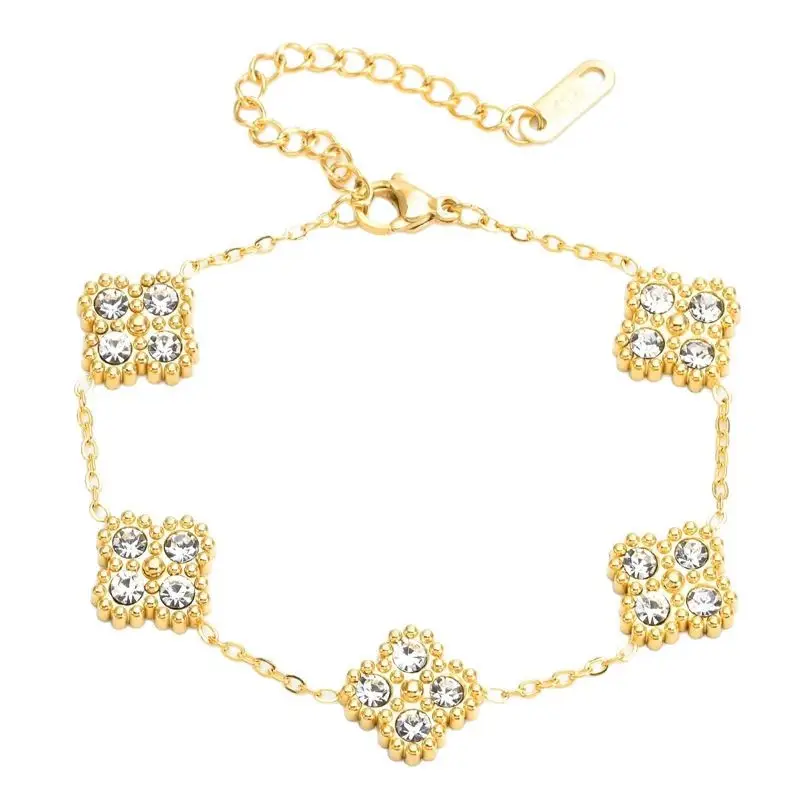 Gold Four-Leaf Clover Bracelet with Diamonds - Image 23