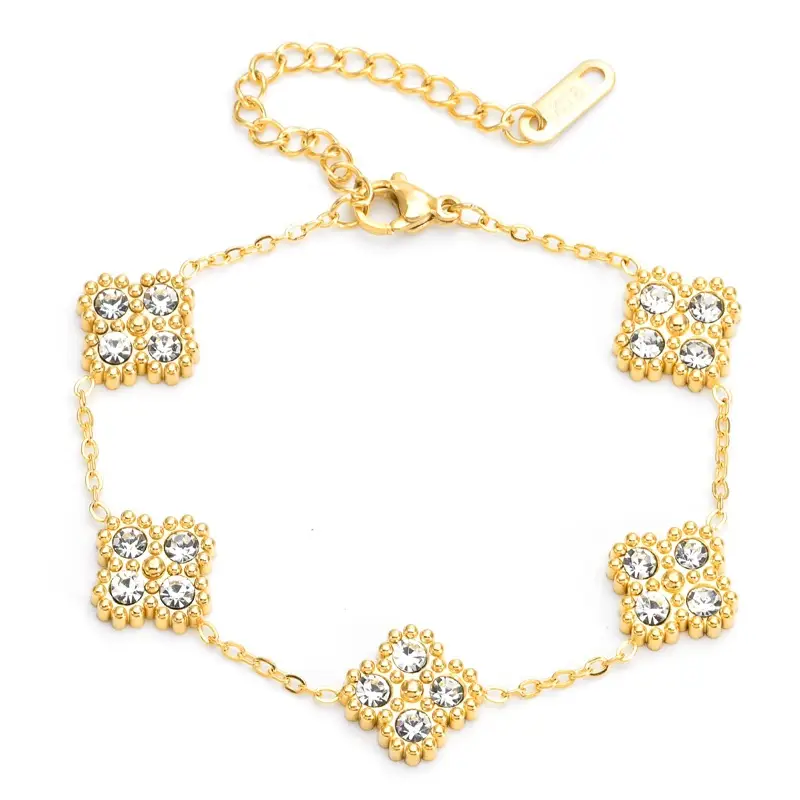 Gold Four-Leaf Clover Bracelet with Diamonds - Image 2