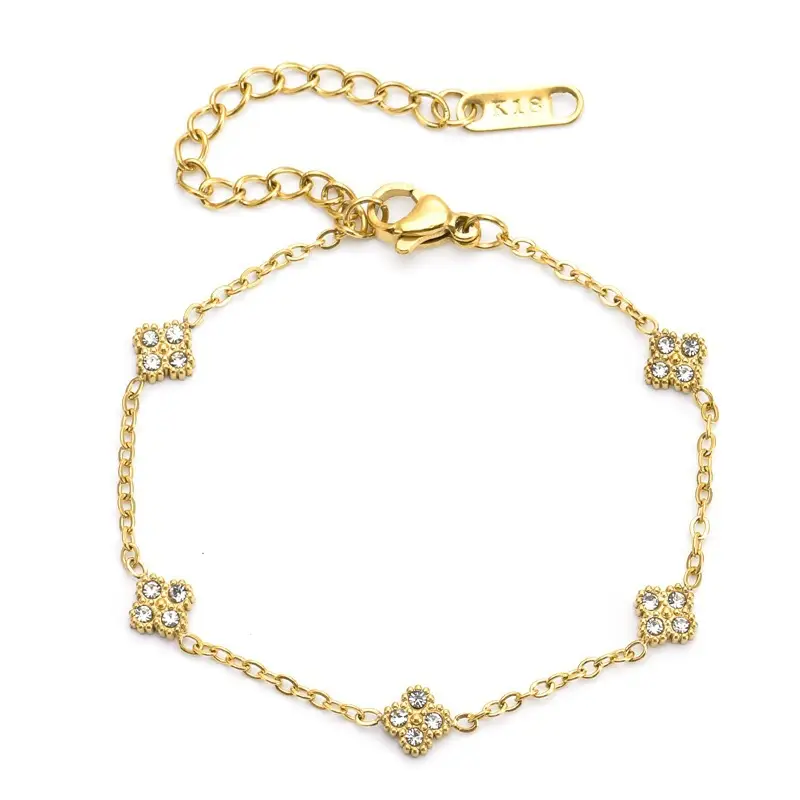 Gold Four-Leaf Clover Bracelet with Diamonds - Image 4