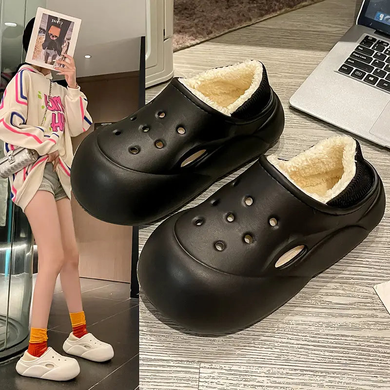 EVA Couple Cotton Slippers Women Winter 2024 New Home Indoor Warm Shoes Thick Sole fleece-lined Hole Shoes Women - Image 6