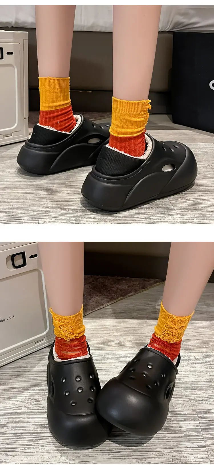 EVA Couple Cotton Slippers Women Winter 2024 New Home Indoor Warm Shoes Thick Sole fleece-lined Hole Shoes Women — feature 14
