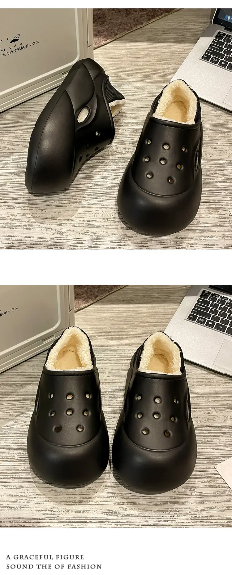 EVA Couple Cotton Slippers Women Winter 2024 New Home Indoor Warm Shoes Thick Sole fleece-lined Hole Shoes Women — feature 18