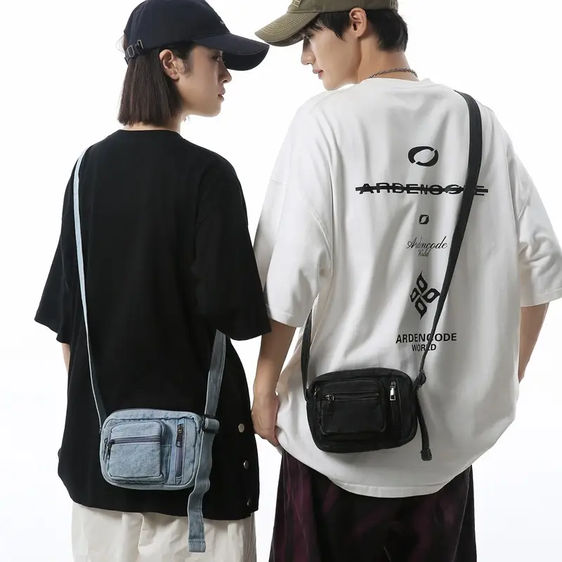 Vintage Washed Denim Phone Bag for Men Women Shoulder Small
