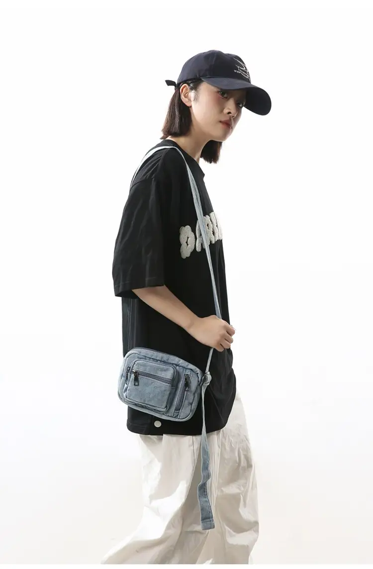 Vintage Washed Denim Phone Bag for Men Women Shoulder Small — feature 11