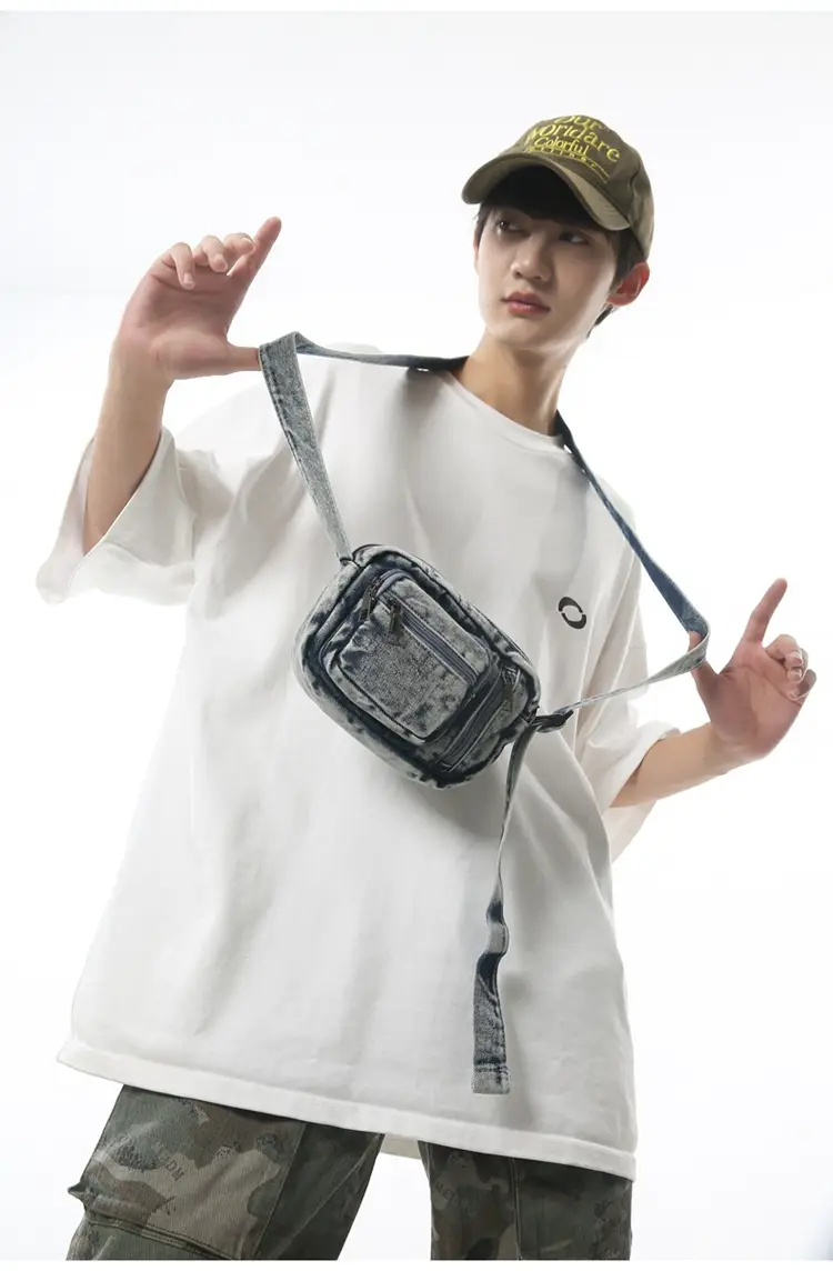 Vintage Washed Denim Phone Bag for Men Women Shoulder Small — feature 17