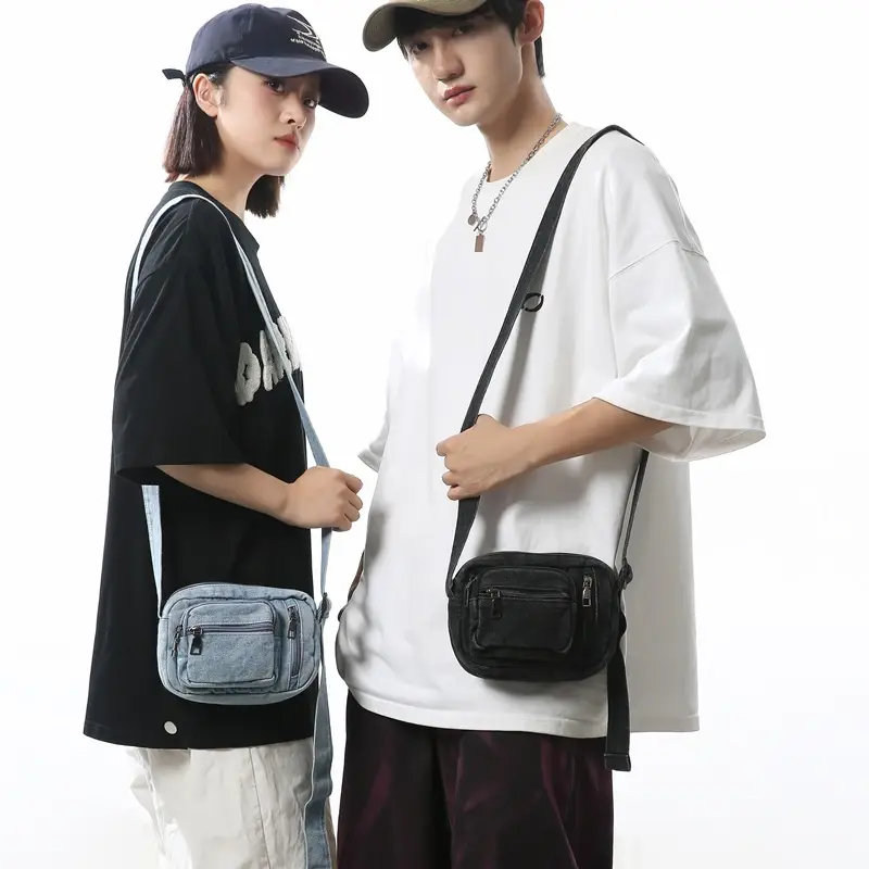 Vintage Washed Denim Phone Bag for Men Women Shoulder Small — feature 2