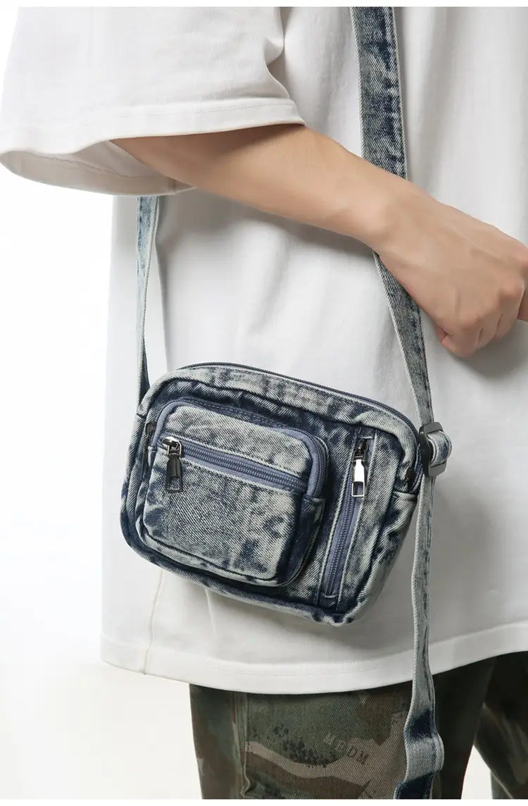 Vintage Washed Denim Phone Bag for Men Women Shoulder Small — feature 20