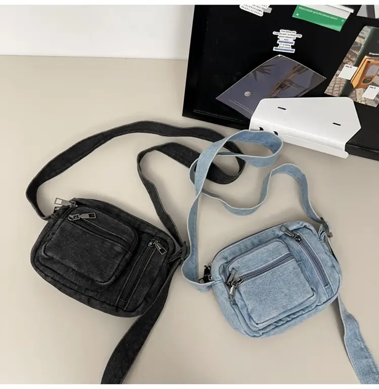 Vintage Washed Denim Phone Bag for Men Women Shoulder Small — feature 30