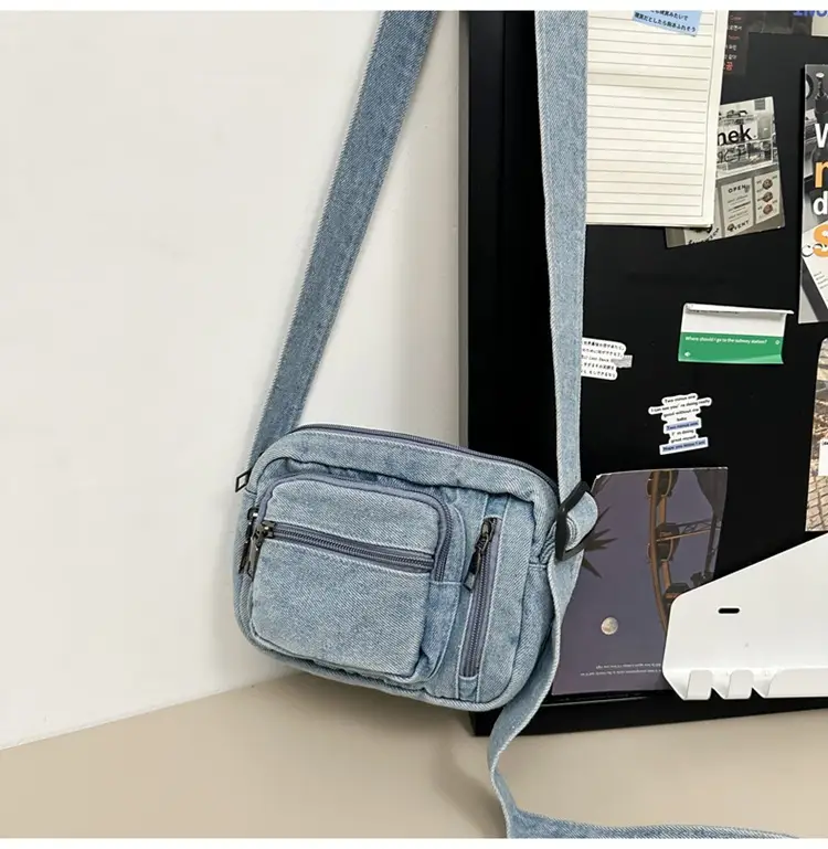 Vintage Washed Denim Phone Bag for Men Women Shoulder Small — feature 35