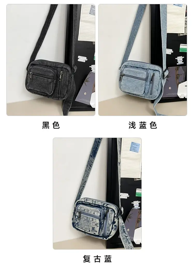 Vintage Washed Denim Phone Bag for Men Women Shoulder Small — feature 4