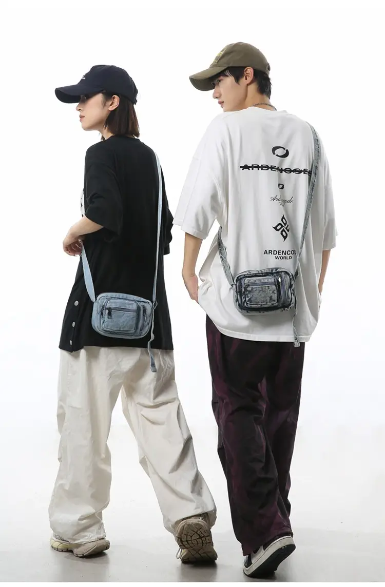 Vintage Washed Denim Phone Bag for Men Women Shoulder Small — feature 9