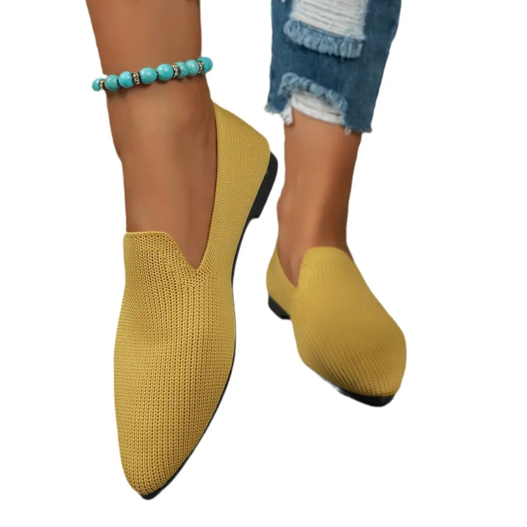 Plus Size European and American Style Women's Fashionable Casual Versatile Pointed Toe Pure Color Soft Sole Slip-On Knitted Flats Shoes - Image 7
