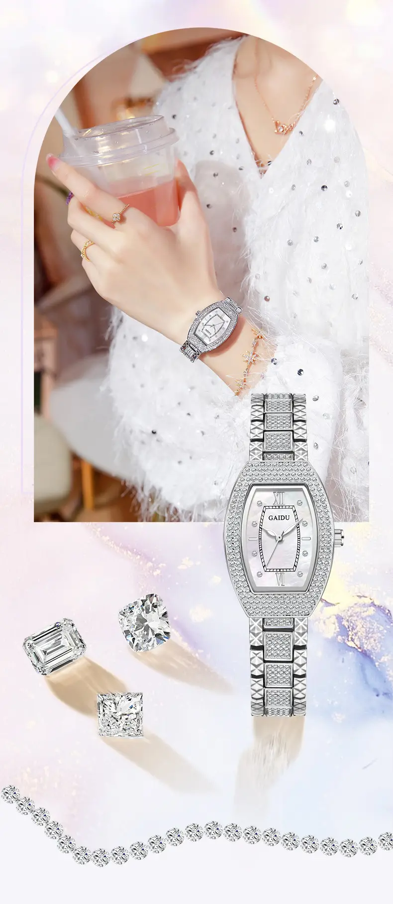 Kaidu Women's Star Diamond Watch Silver Chain Strap — feature 16