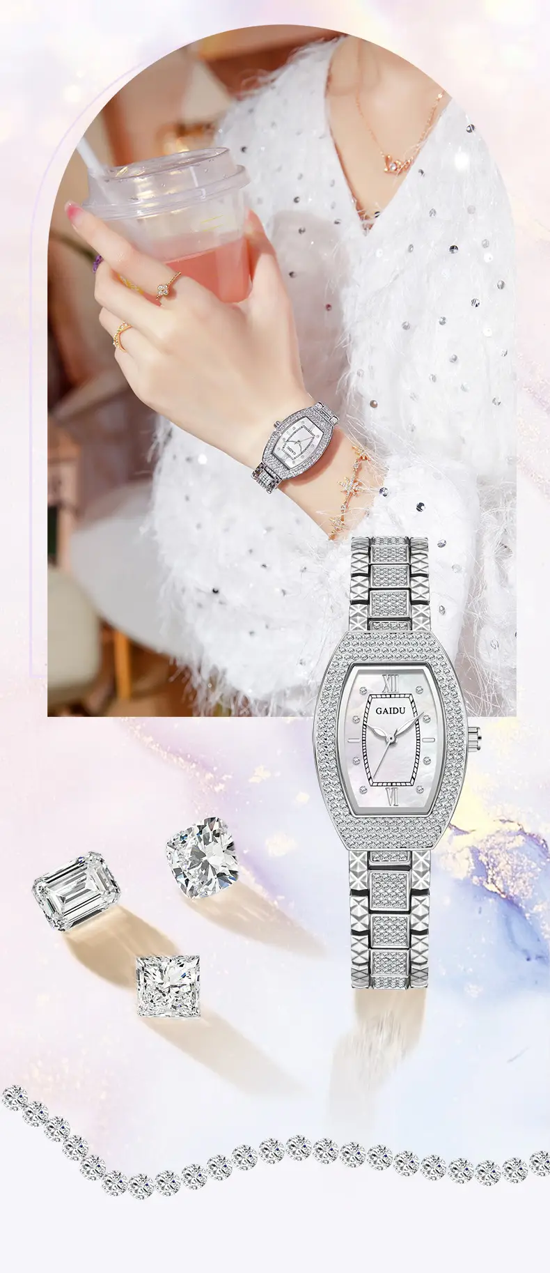 Kaidu Women's Star Diamond Watch Silver Chain Strap — feature 2
